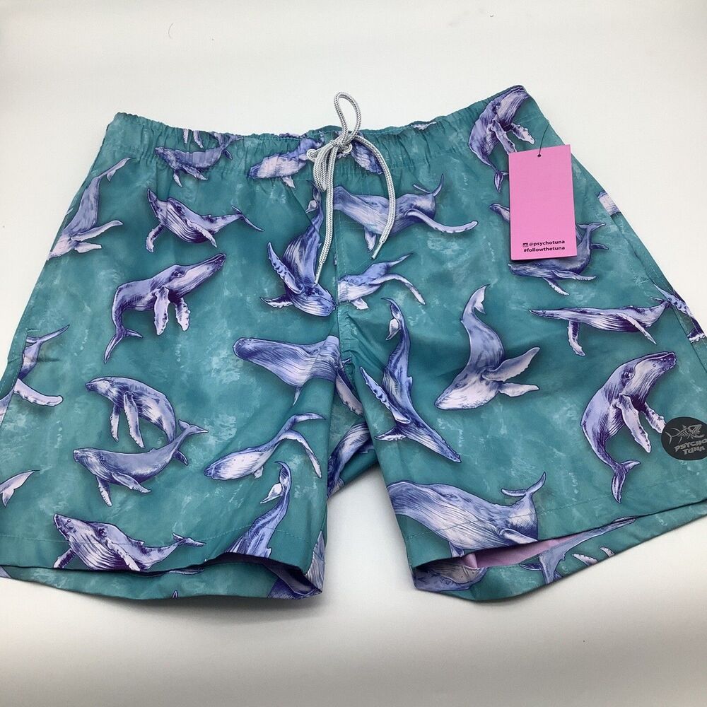 Psycho Tuna Mens Swim Trunks Whale Pattern Size Large NWT